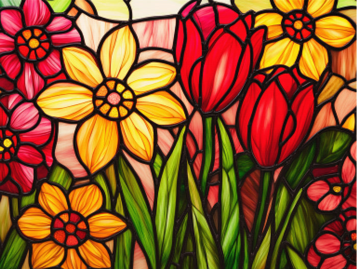 Vibrant Spring Garden in Stained Glass